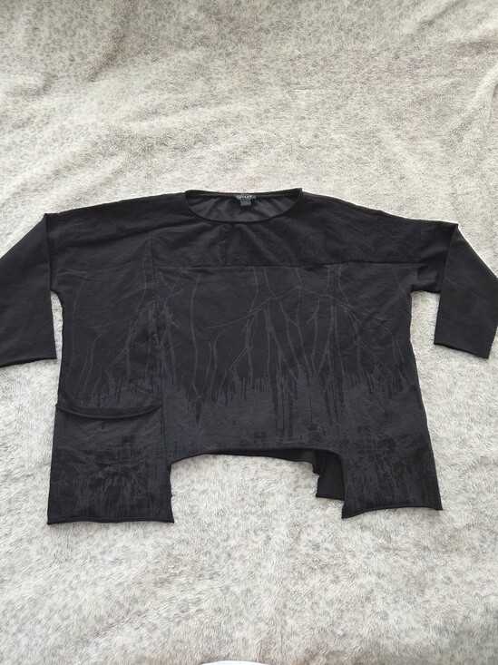 Luukaa Tops - LUUKAA Asymmetric Abstract Graphic Tunic Top - Earth Smoke Print - Black / Charc